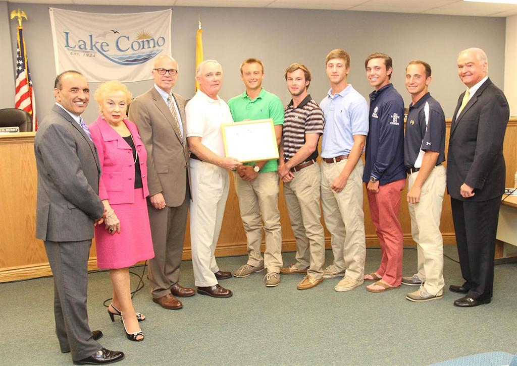 The Monmouth County Board of Chosen Freeholders present certificates of recognition to the Christian Brothers Academy Varsity Baseball Team for winning the 2015 New Jersey State Interscholastic Athletic Association(NJSIAA) Non-Public A Championship at their regular meeting on June 25. Pictured left to right: Freeholder Thomas A. Arnone, Freeholder Lillian G. Burry, Freeholder Director Gary J. Rich, Sr., Coach Marty Kenney, Matthew D’Angelo, Brendan Shaw, Shane Turk, John Nelson, Ryan Nelson and Freeholder John P. Curley.